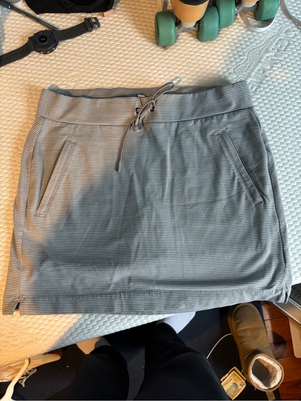 Athleta Light Gray Ribbed Drawstring Mini Skirt